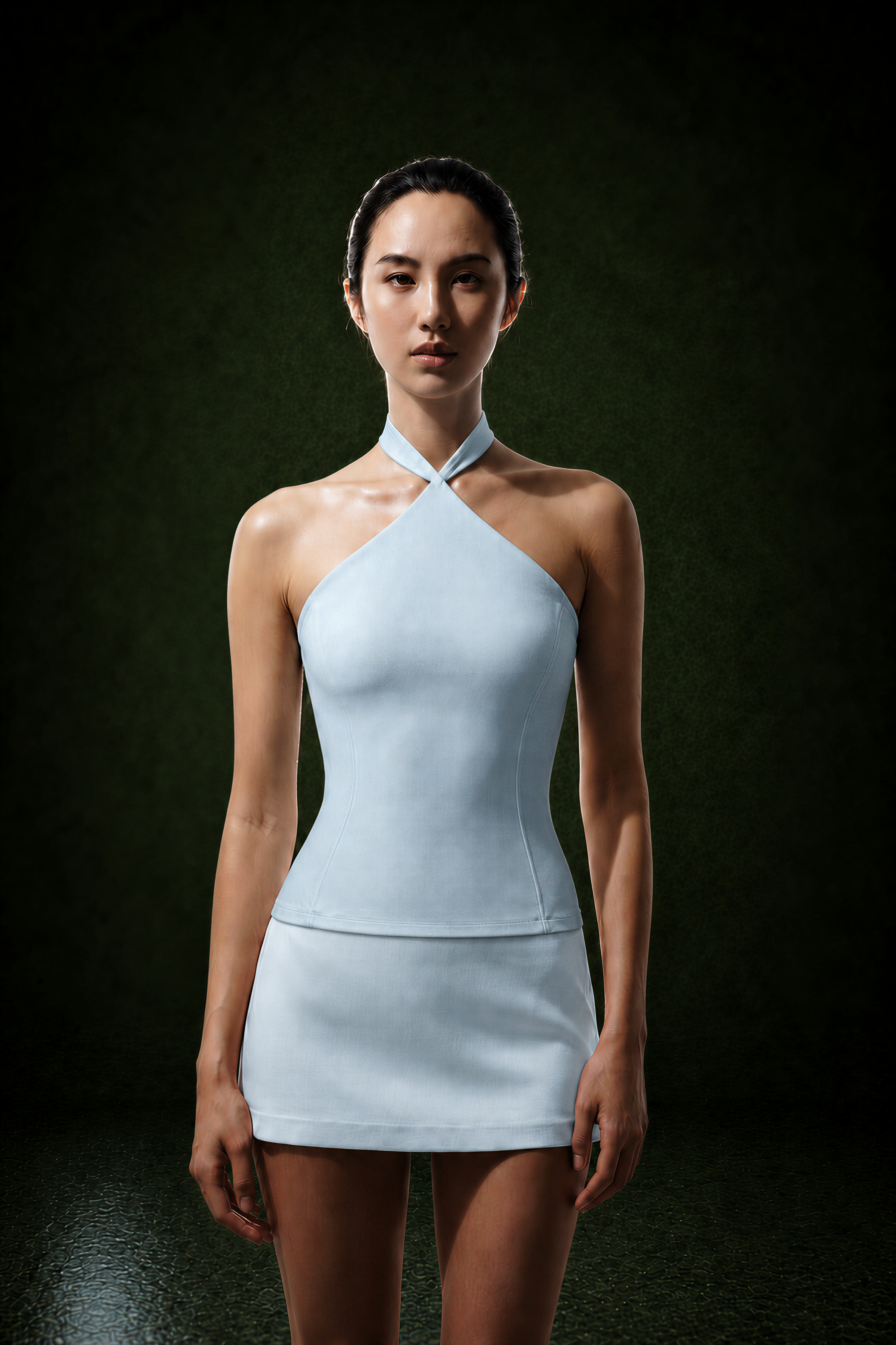 Cross-Neck Halter Sculpt Top